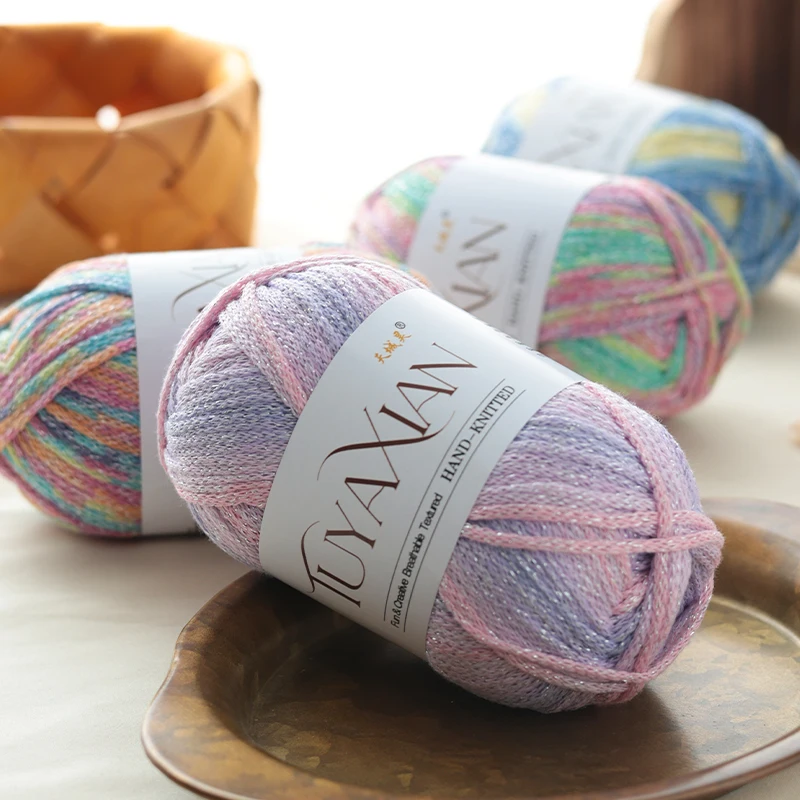 

3PCS 2.5mm Gradient Silver-Thread Hollow Cotton Yarn Knitting/Crocheting Craft DIY Bags Blankets Pillows Handmade Gifts Seasons