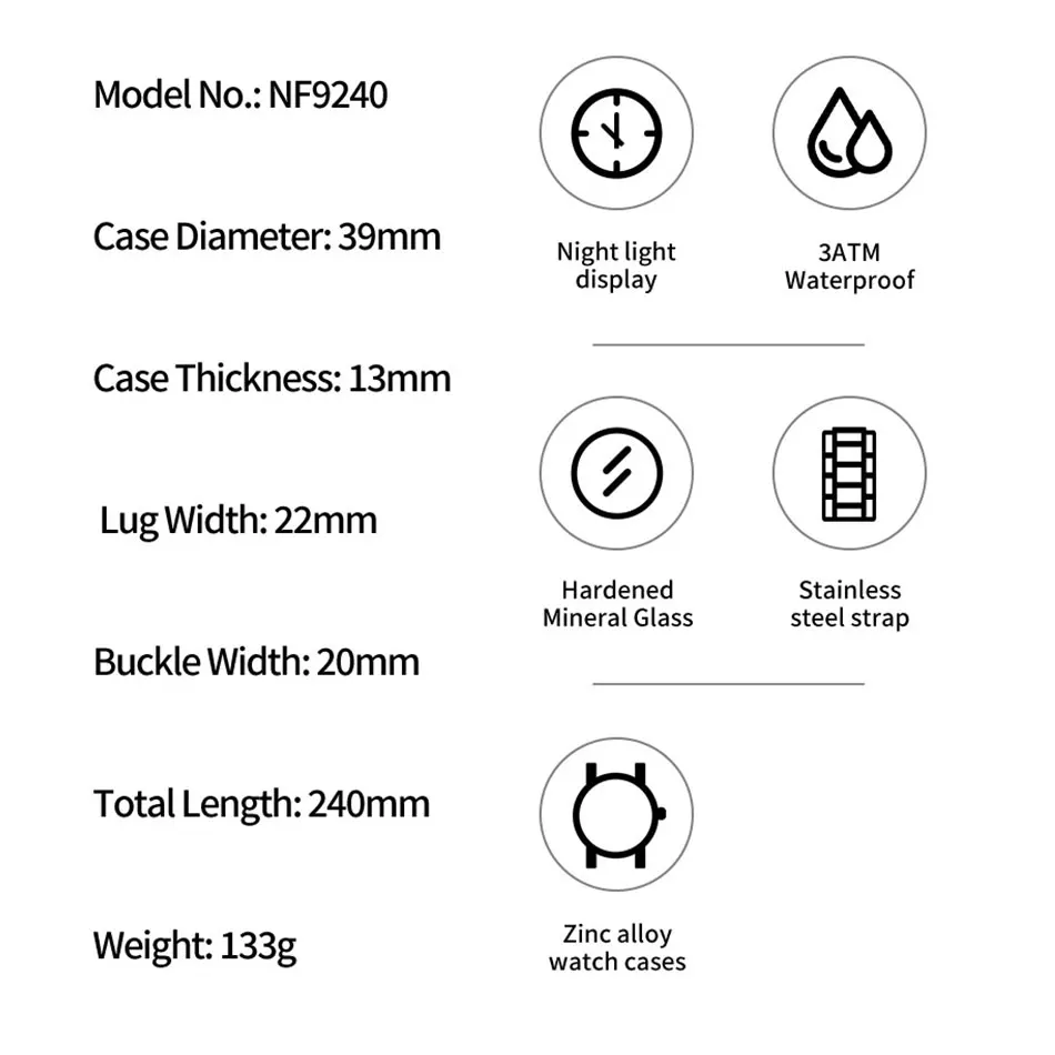 NAVIFORCE Business Office Men‘s Luminous Waterproof Stainless Steel Watch Date Display Watches for Men Sport Wristwatch Gifts