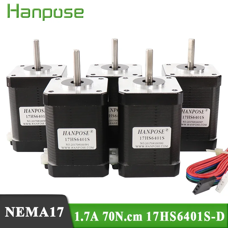 

hanpose 5pcs Nema17 Hybrid Stepper Motor 1.7A 0.70N.CM 17HS6401S 1.8 Degree 2 Phase CNC Laser Engraver 3D Printer Equipment