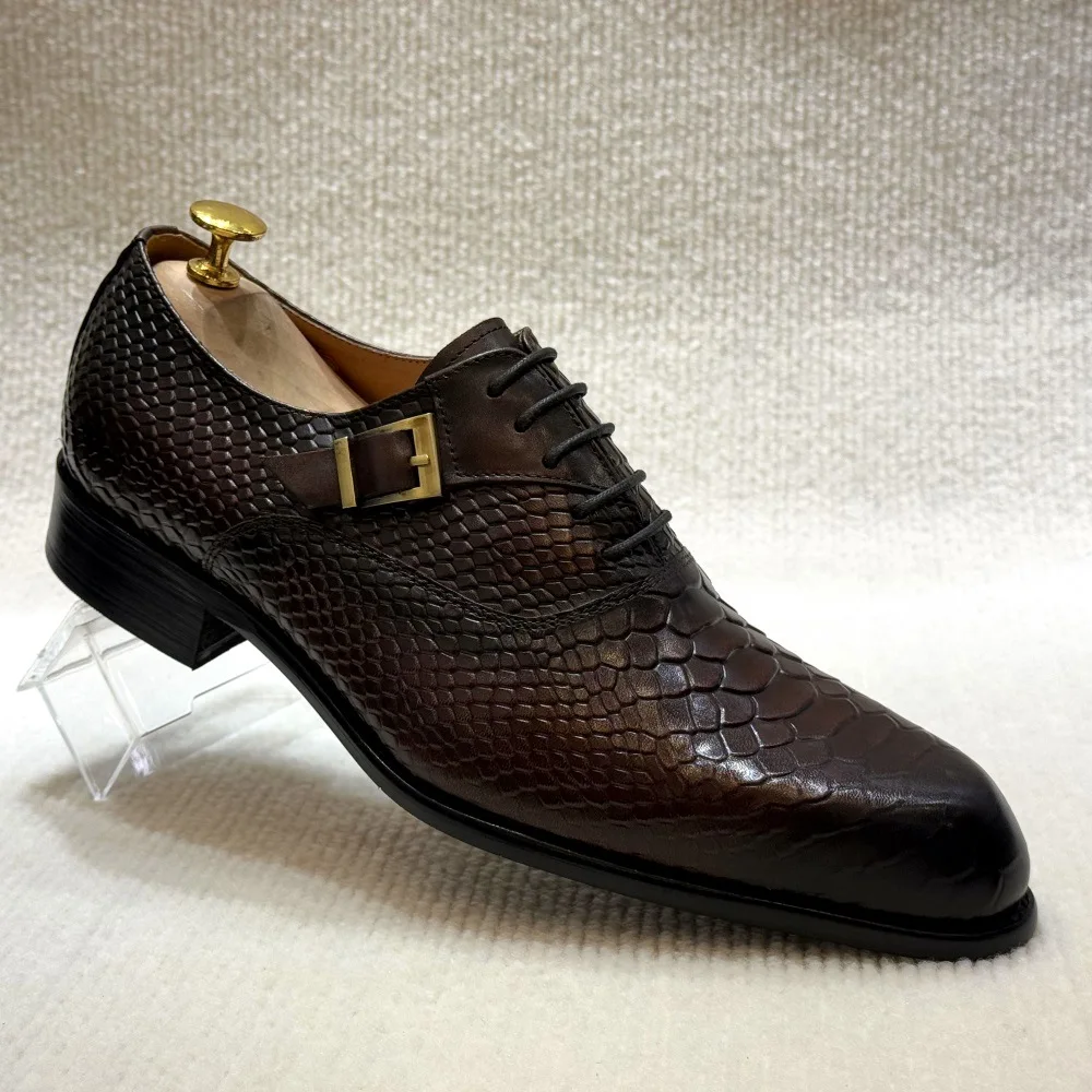Men's Large Size Fashionable Snake Embossed Leather Lace-Up Dress Shoes | New Style Business Casual Formal Oxfords for Work