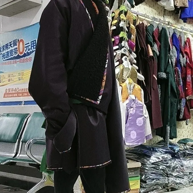 Men's Tibetan Fleece-lined Thickened and Classy Ancient Robe Ethnic Style Performance Guozhuo Dance Leisure