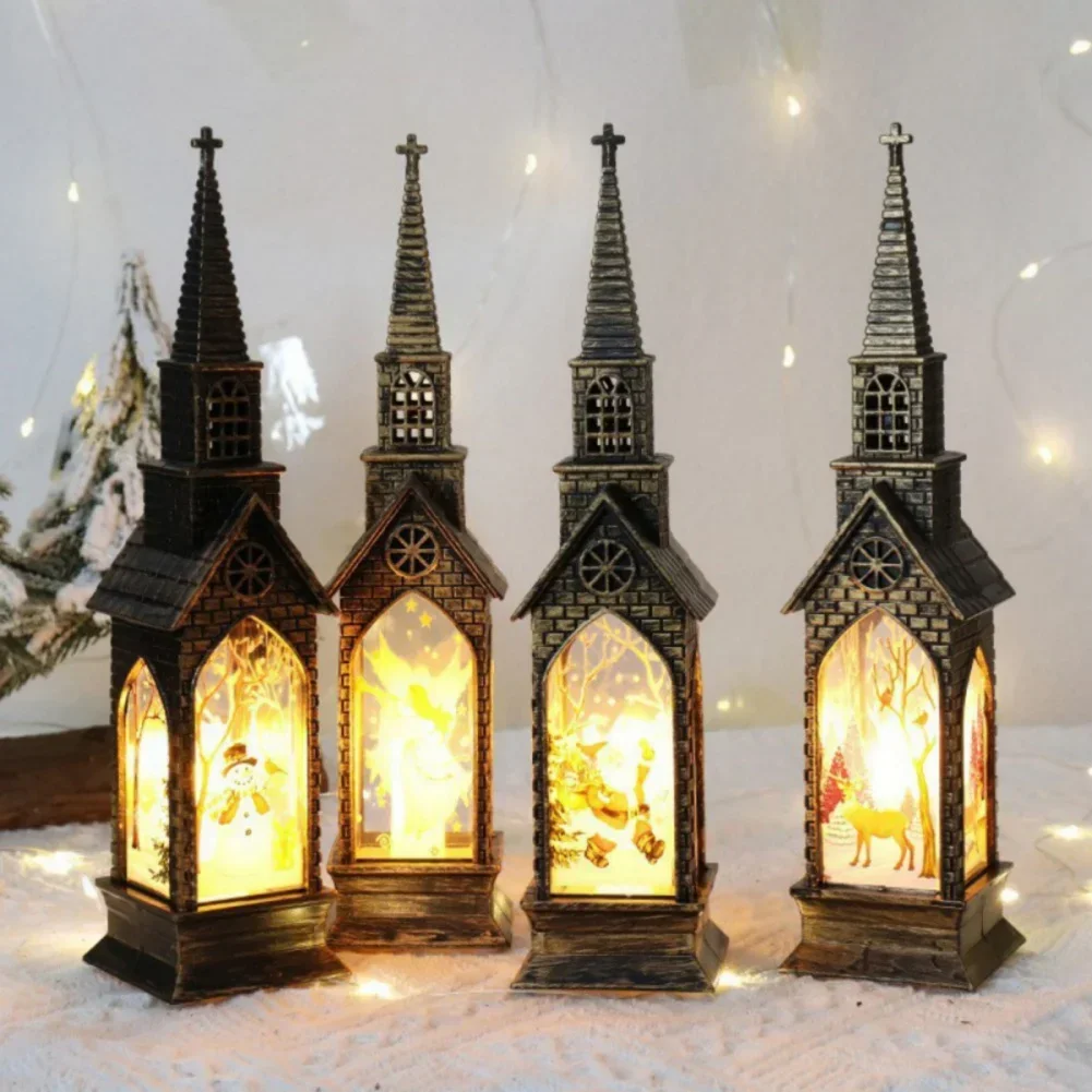 Christmas Decoration Wind Lamp Glowing House Ornament LED Electronics Wind Lantern Small Church Ornament Catholic Night Light