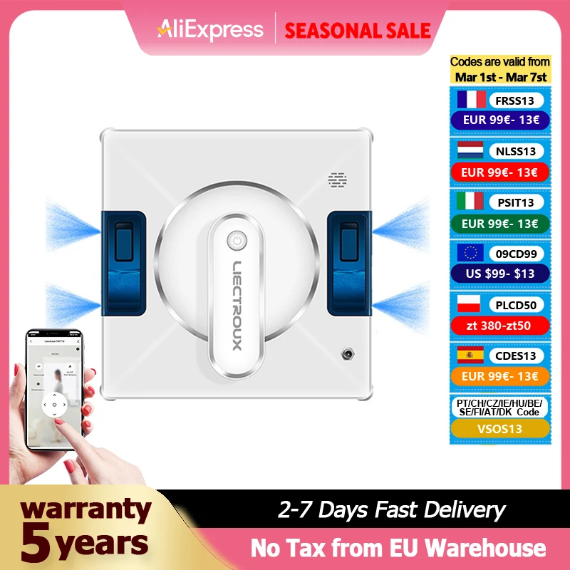 Robot nettoyeur de vitres Liectroux YW509, pulvérisation d'eau bidirectionnelle, robot de nettoyage de vitres pour sols en verre, robot aspirateur pour fenêtres, navigation intelligente,Fonctionnemen