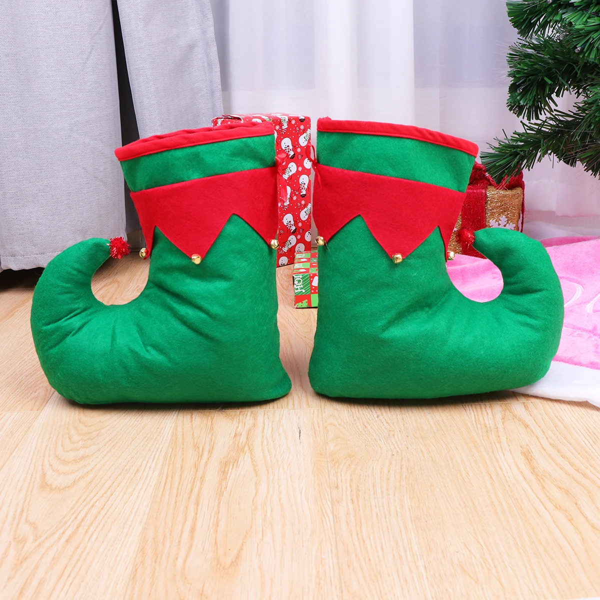 

Christmas Elf Hat Shoes Red Green Novelty Funny Costume Accessories Bells Party Props Comfortable Christmas Decorations Holiday