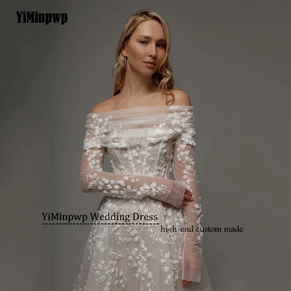 Блестящие свадебные платья трапециевидной формы с длинными рукавами и аппликацией, корсет, платья невесты для женщин, блестящий тюль, миди, платье de noiva по индивидуальному заказуБлестящие свадебные платья A-Line Пол