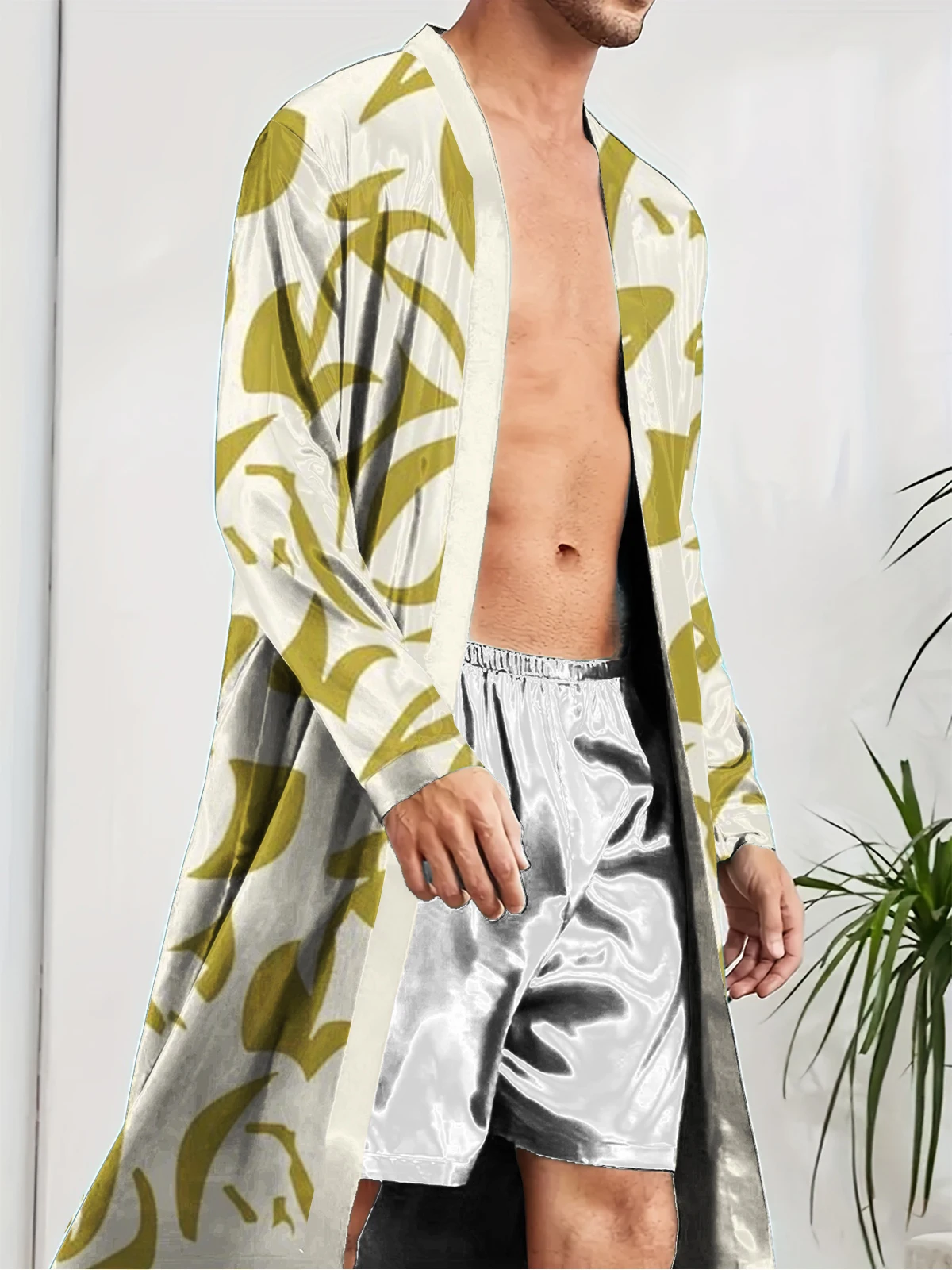 

Spring and Autumn men's fast drying casual robe, digital printed trendy and fun robe, comfortable at home.