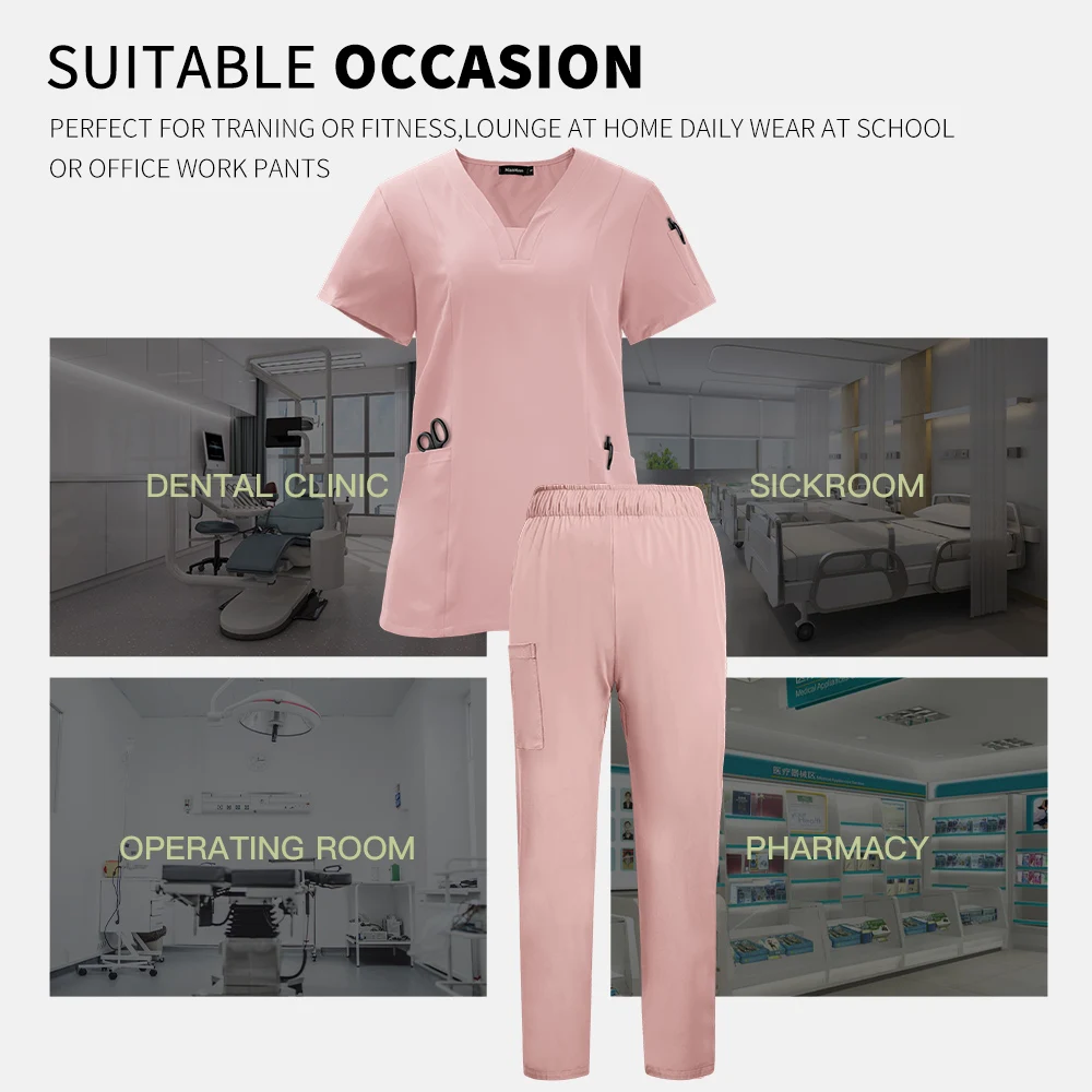 Verpleegster Medisch Uniform Sneldrogend Dierenverzorging Werkkleding Arts Scrubs Sets Operatiekamer Chirurgische Toga Korte mouw Elastische broek