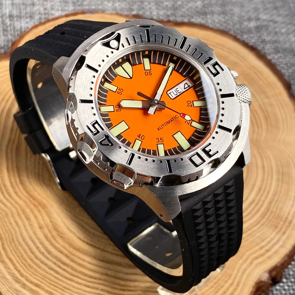 Tandorio Orange Monster Watches 200M Waterproof 42mm Silver NH35 Automatic Watch Men Green Lume 120 Click Bezel Sapphire Glass