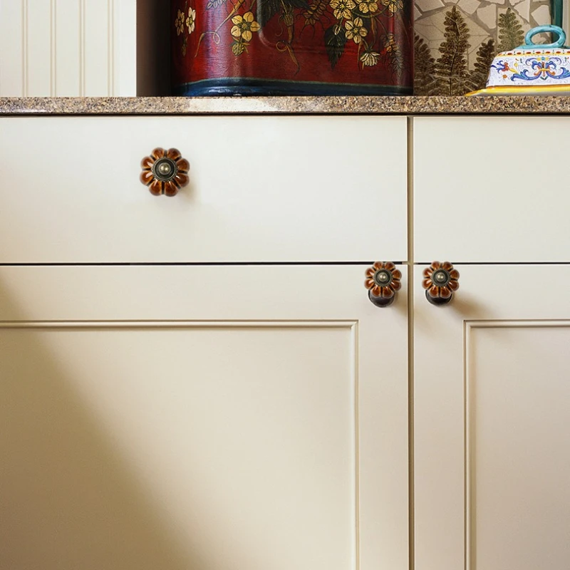 Furniture cabinet door handle, solid wood wardrobe handle, colored pumpkin ceramic handle, single hole drawer handle