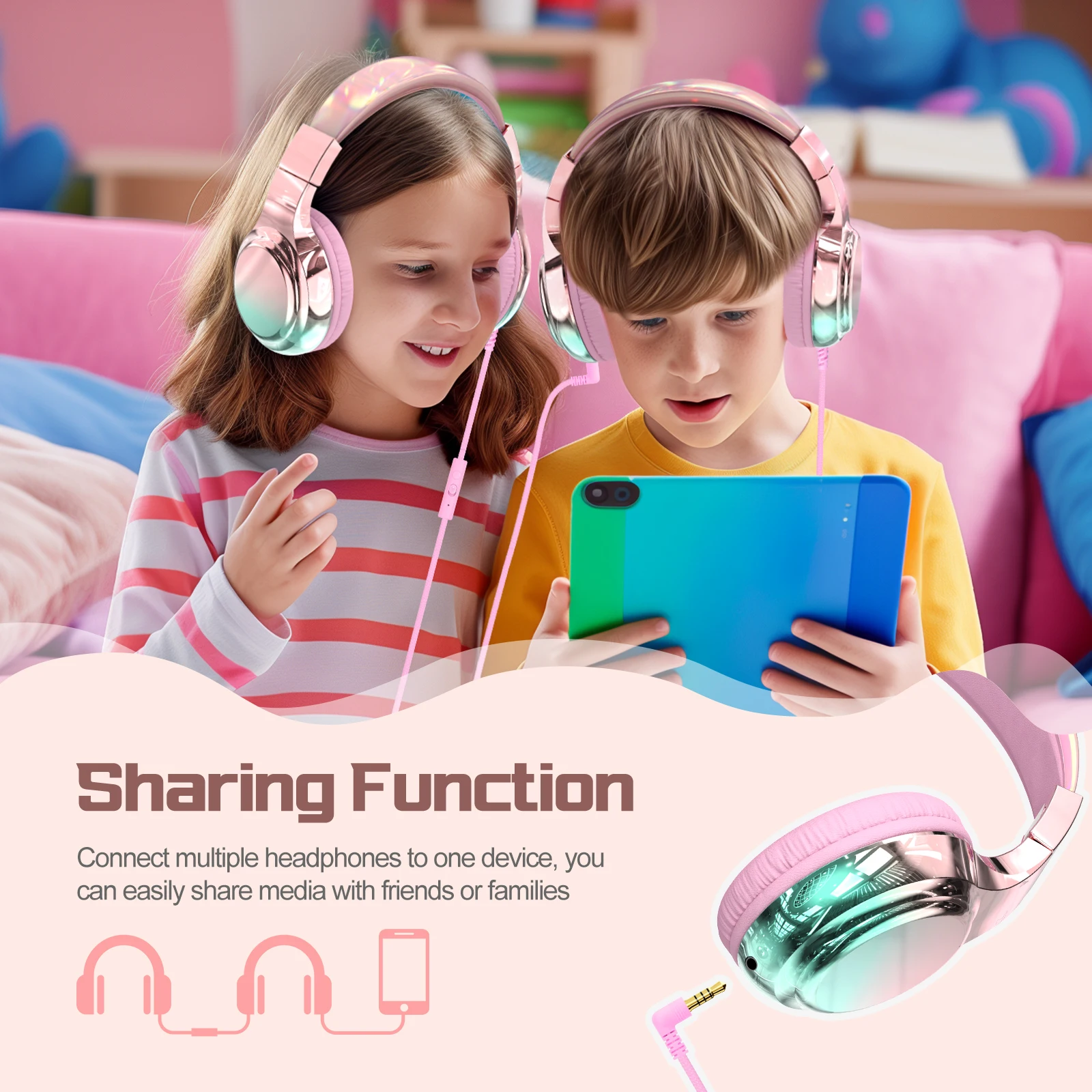 Soundproof Headphones For Kids Women Girls Gamer Headset With Mic For Tablet PC iPhone Music Stereo Headphone For School Travel