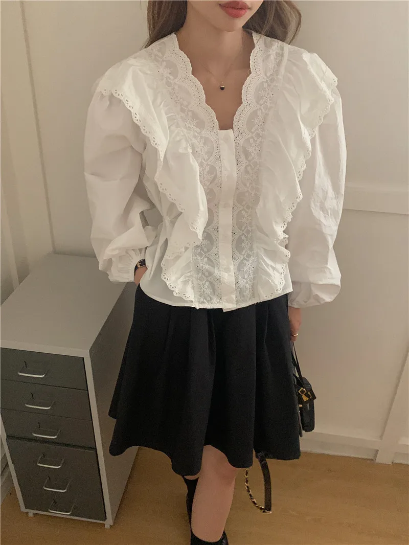 

Summer Women Blouse Spring Shirt Female Woman Blouse Maxi Blusas Chiffon Casual Elegant Vintage Long Sleeve Oversize Loose White