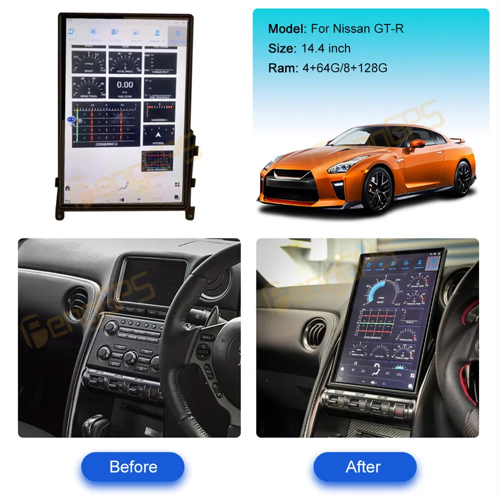 14.4 Inch 8+128G Android 13  Car Radio For Nissan GT-R Multimedia Stereo player Carplay Qualcomm 8 Core Auto Navigation GPS WIFI