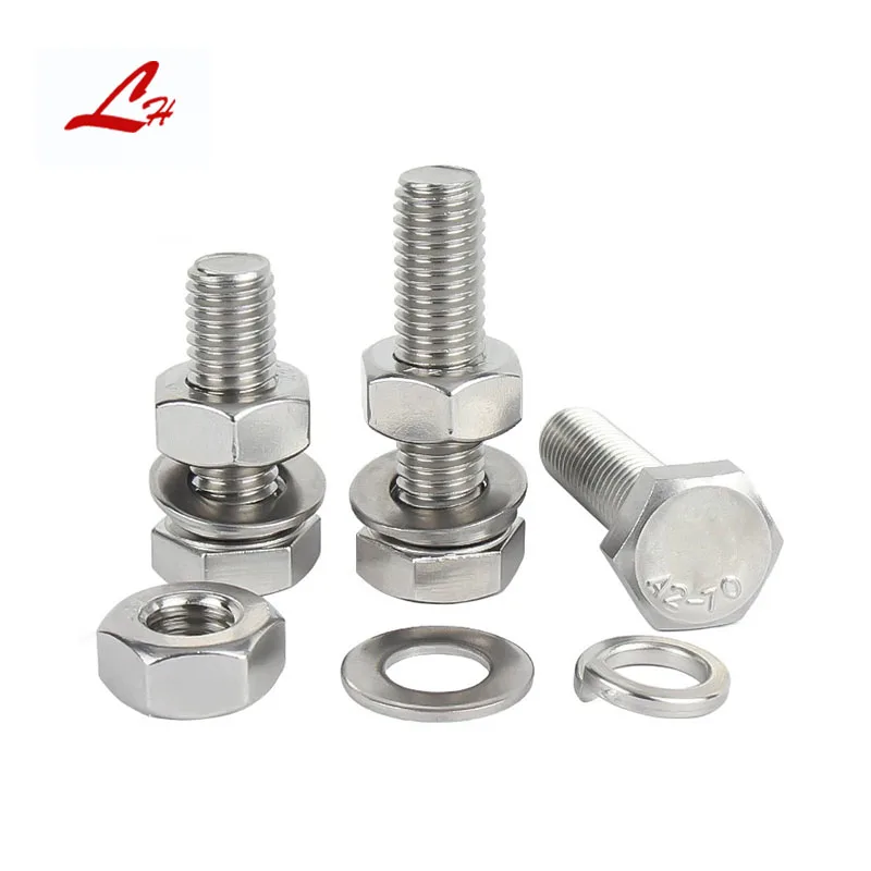 stlf Factory Standard M12 M20 Thread DIN  Stainless Steel 304/316 ANSI Plain Finish Hexagonal Bolts Nuts Flat Washer Set