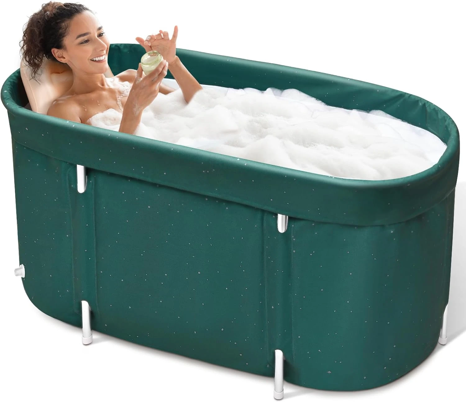 

Portable Bathtub, Foldable Tub for Adults, Bath Tub with Backrest Suitable for Ice or Hot Bath, dark green