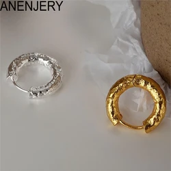 ANENJERY Texture Pattern Circle Hoop Earrings for Women Men Simple Geometric Golden Silver Color Metal Small Huggies Jewelry