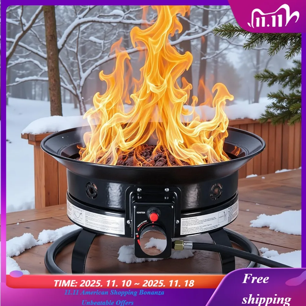 

19-inch Outdoor Propane Fire Pit Table, Smokeless Gas Fire Bowl with Auto-Ignition & Adjustable Flame, Includes Protectiv