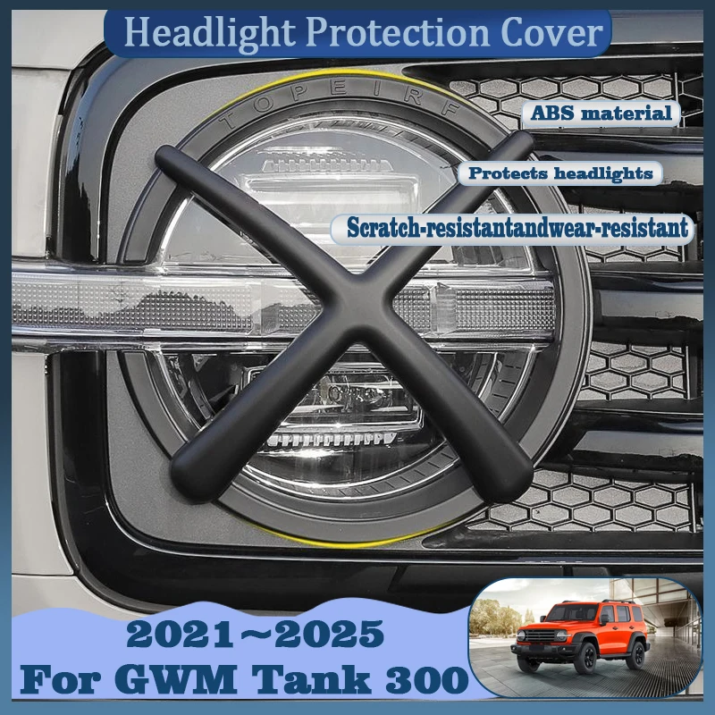 

For GWM Tank 300 Accessories 2021 2022~2025 Car Headlight Protection Cover XX Headlamps Frame Stickers Exterior Parts Decoration