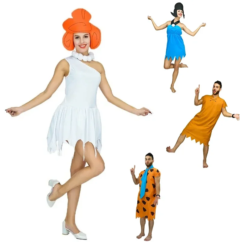 Womens Wilma Flintstone Adult Costume Men's The Flintstone's Barney Rubble Costume Party Supplie Caveman Costume