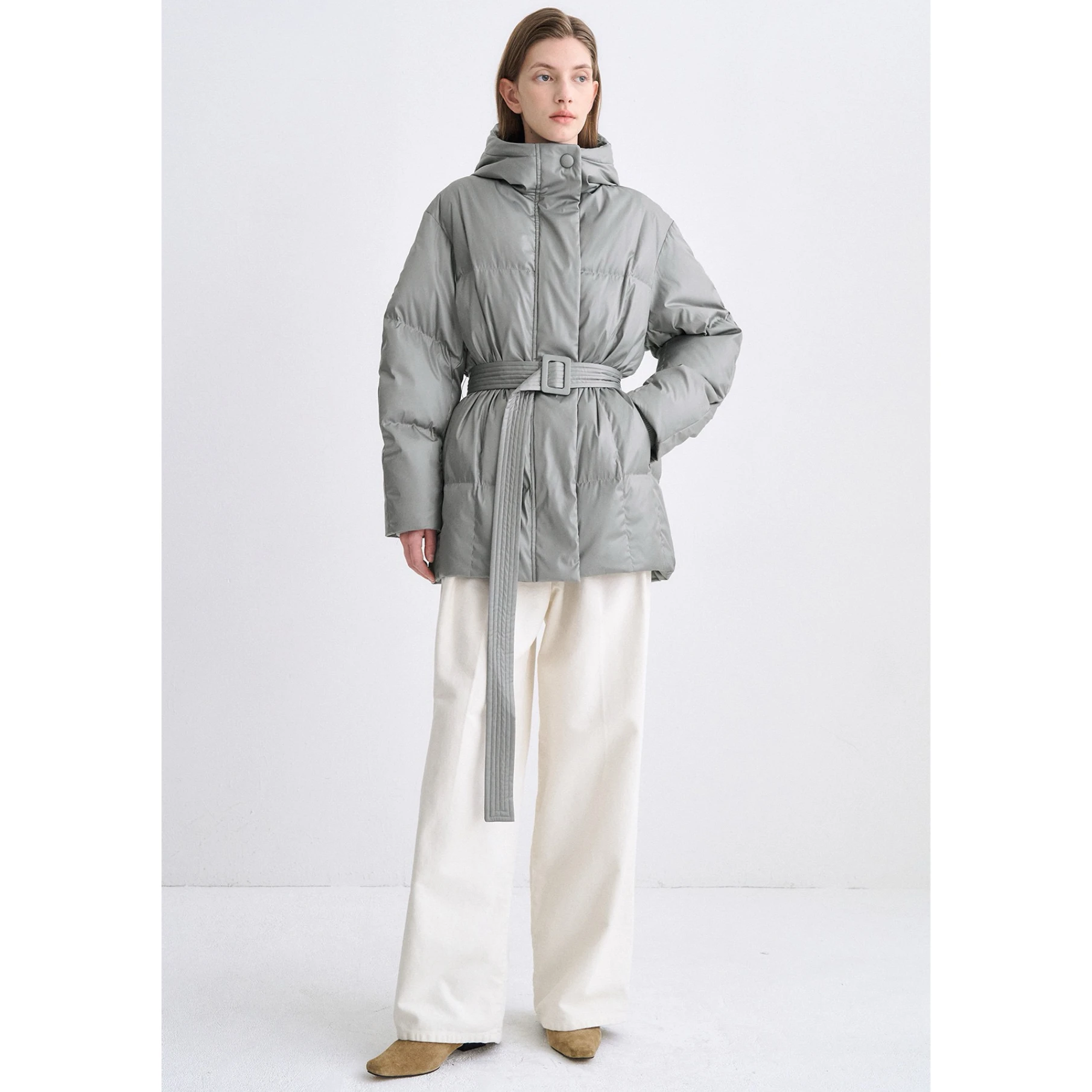 Casual Lemon Cheese TIM25 Hiver Long à capuche ceinturée Polyvalent Minceur vers le bas Jaet Quilted Goose Down Chaud Thiened Long Sle...