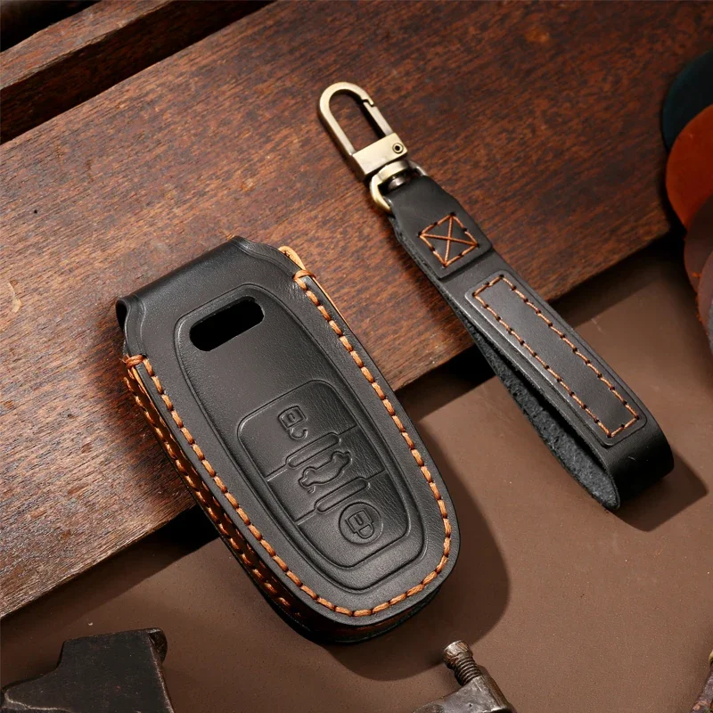 

1pc Leather Car Key Case For Audi A8 D4 D3 D5 4H 2011 2012 2013 2014-2017 Holder Shell Remote Cover Keychain Accessories