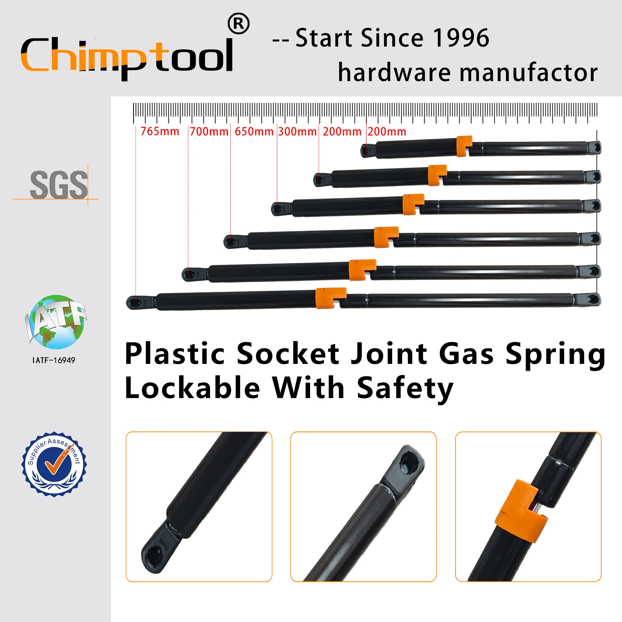 1 Piece Lockable Gas Strut With Push Lock Clip, Adjustable Locking Gas Spring For Cabinet Bed RV Window Support Shock Absorber