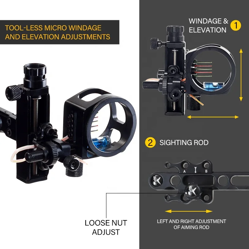 Archery Bow Sights Aluminum Compound Pulley Bows Target Hunting 5 Pin 6X/8X 1.75 Scope Lens Long Bar Right Hand Accessories