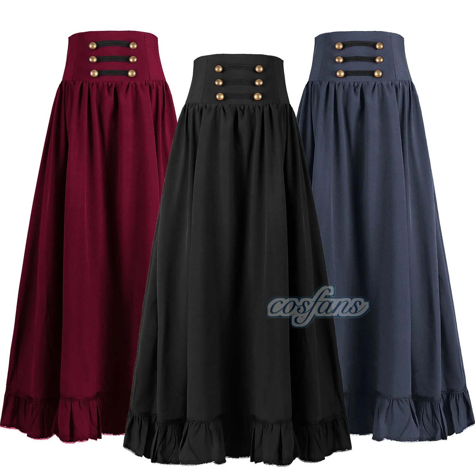 

Women Skirt Victorian Maxi Skirt Vintage Renaissance High Waist Ruffled Hem A-Line Corset Pleated Casual Party Skirts Lady