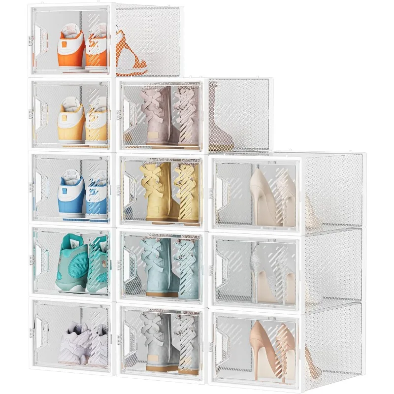 

Shoe Storage, 12 Pack X-Large Shoe Organizer for Closet, Boxes Clear Plastic Stackable Storage Boxes for Size 13