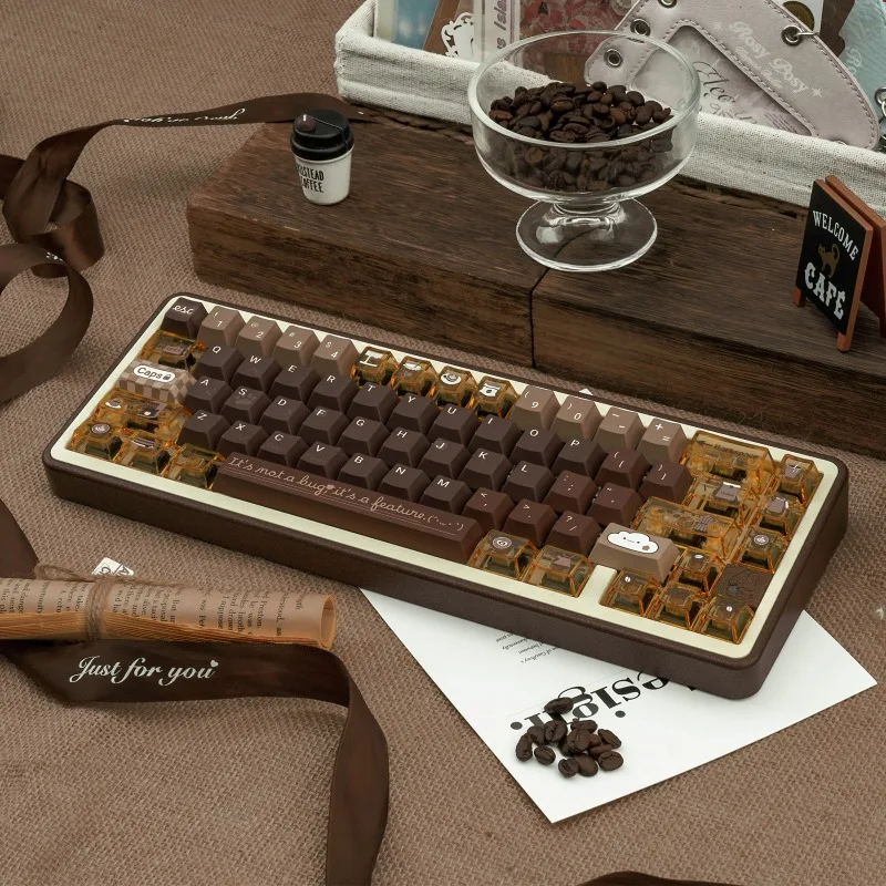 

Coffee Keycaps FOA Cherry Profile PBT Five-sided Sublimation+Transparent PC Custom Mechanical Keyboard Keycap Programmer Keycaps