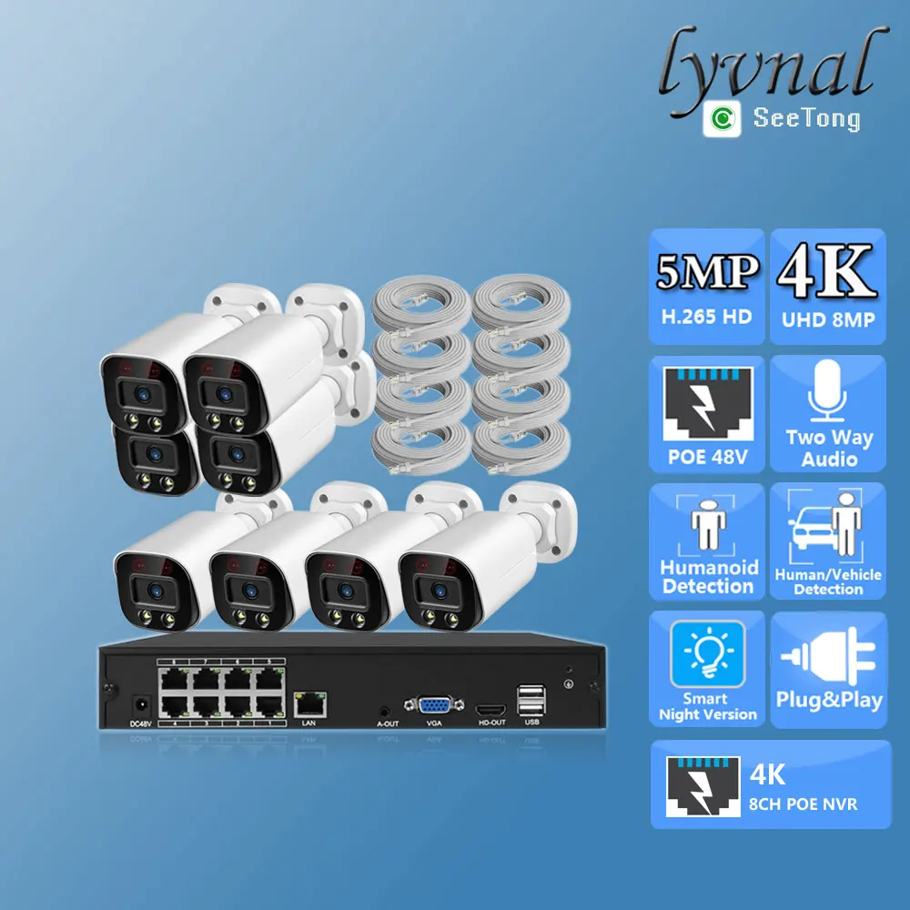 

Seetong B912T 8CH 4K 8MP Security IP Camera PoE System Two Way Audio IR/Color Night Vision 4K 8CH POE NVR Kit Plug And Play