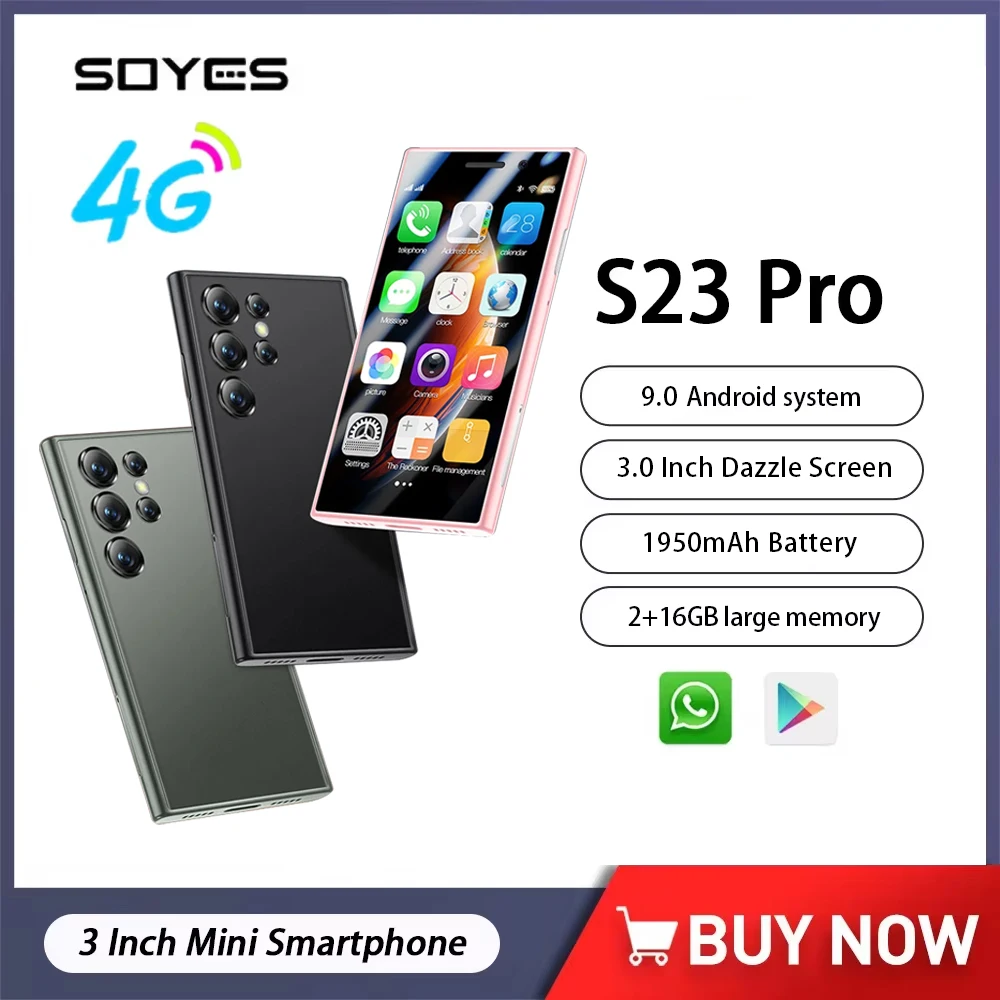 NEW SOYES S23 Pro 4G Version Mini Smartphone Android 9.0 2GB RAM 16GB ROM Face ID 1950mAh Dual SIM 3.0 Inch Small Mobile Phone