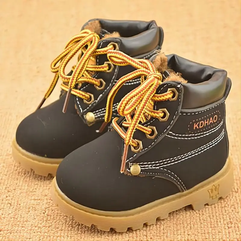 Spring Autumn Children Ankle boots Winter Girls Boots Boys Plush Snow Motorcycle Boots Lace-Up Rome Boots Kids Shoes