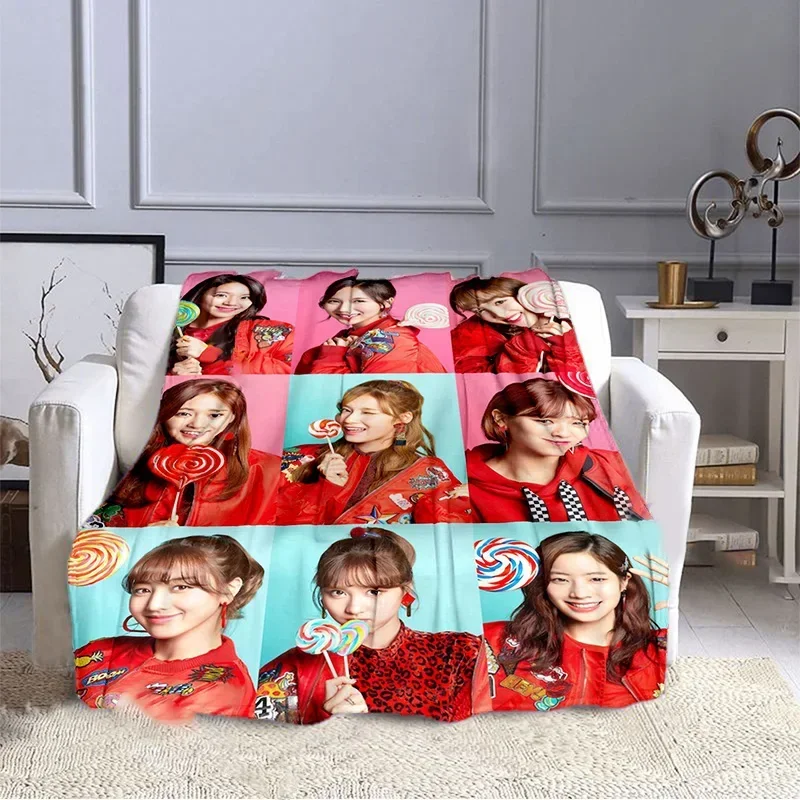 New TWICE Kpop Girl Group Series Printed Blanket ONCE Fans Gift Sofa Office Bed Portable Adult Travel Cover Flannel Blanket