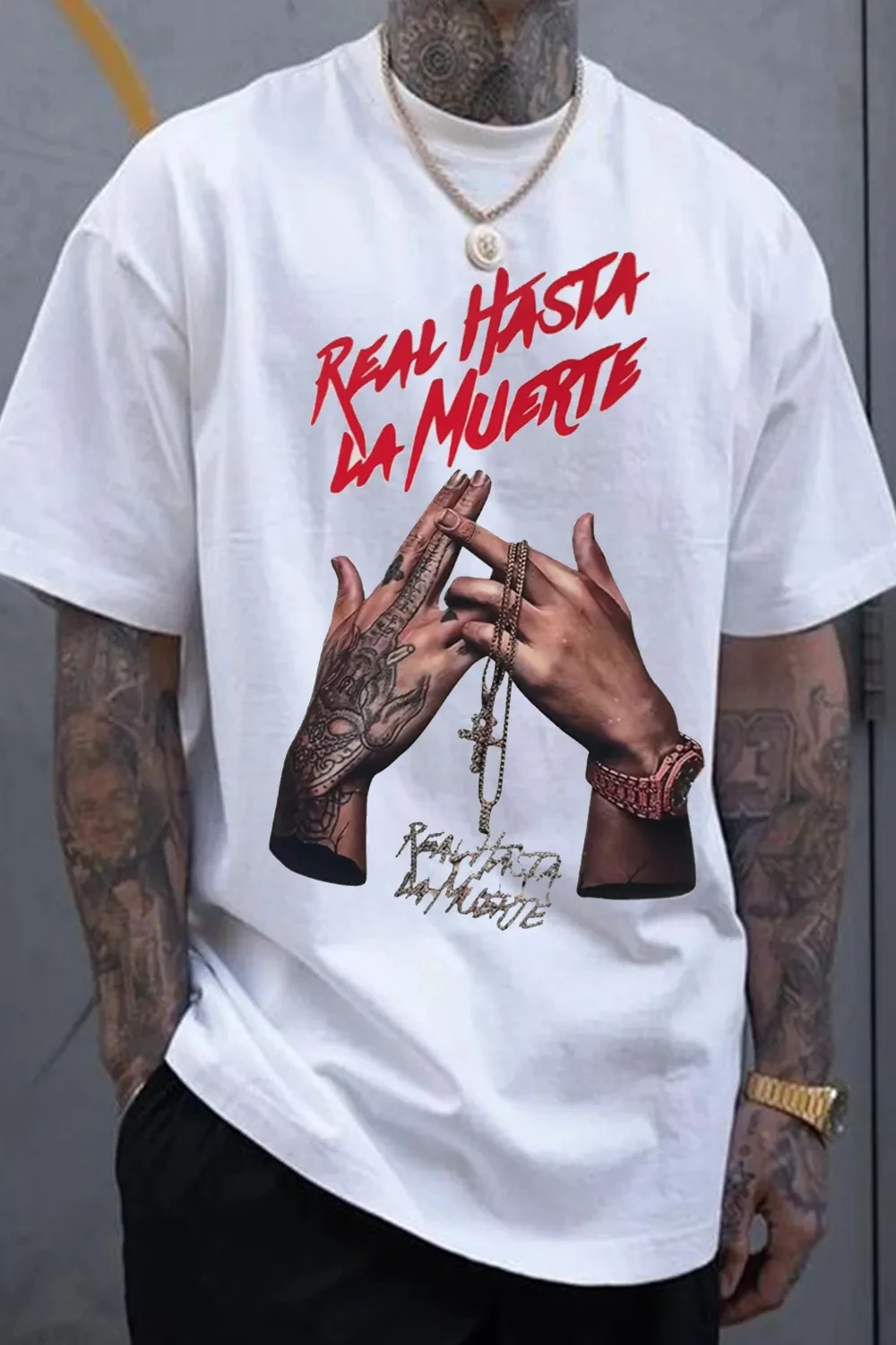 Rapper Anuel AA Real Hasta La Muerte Print T-shirt Hip Hop Oversized Short Sleeve T Shirt Men Women Fashion Cotton T Shirts