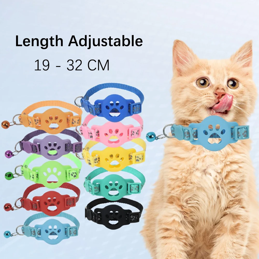 

Ошейник для кошек, совместимый с Apple Airtag, с колокольчиком, регулируемой безопасной застежкой, светоотражающим держателем для трекера, для котят и щенков