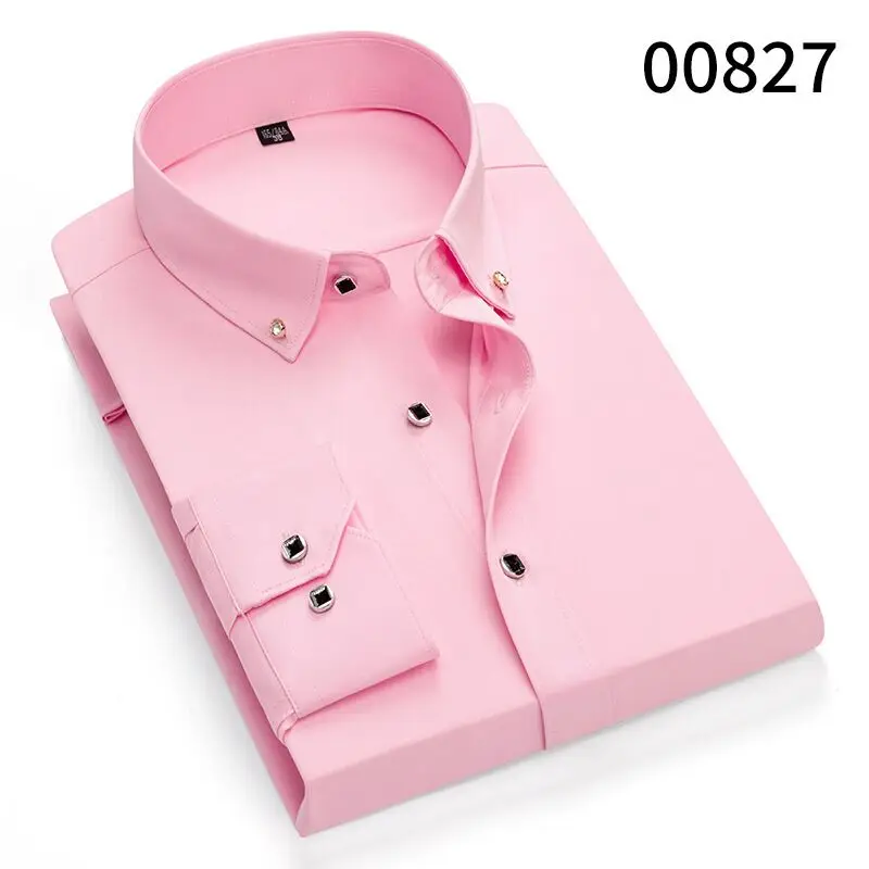 قميص رجالي بأكمام طويلة ، بلون واحد ، خفيف وجيد التهوية ، لا كي ، مقاوم للتجاعيد ، عمل ، كاجوال ، موضة ، جديد ، أربعة مواسم