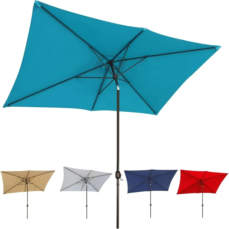 10' Rectangular Patio Umbrella Outdoor Market Table Umbrella with Push Button Tilt and Crank (Cerulean)