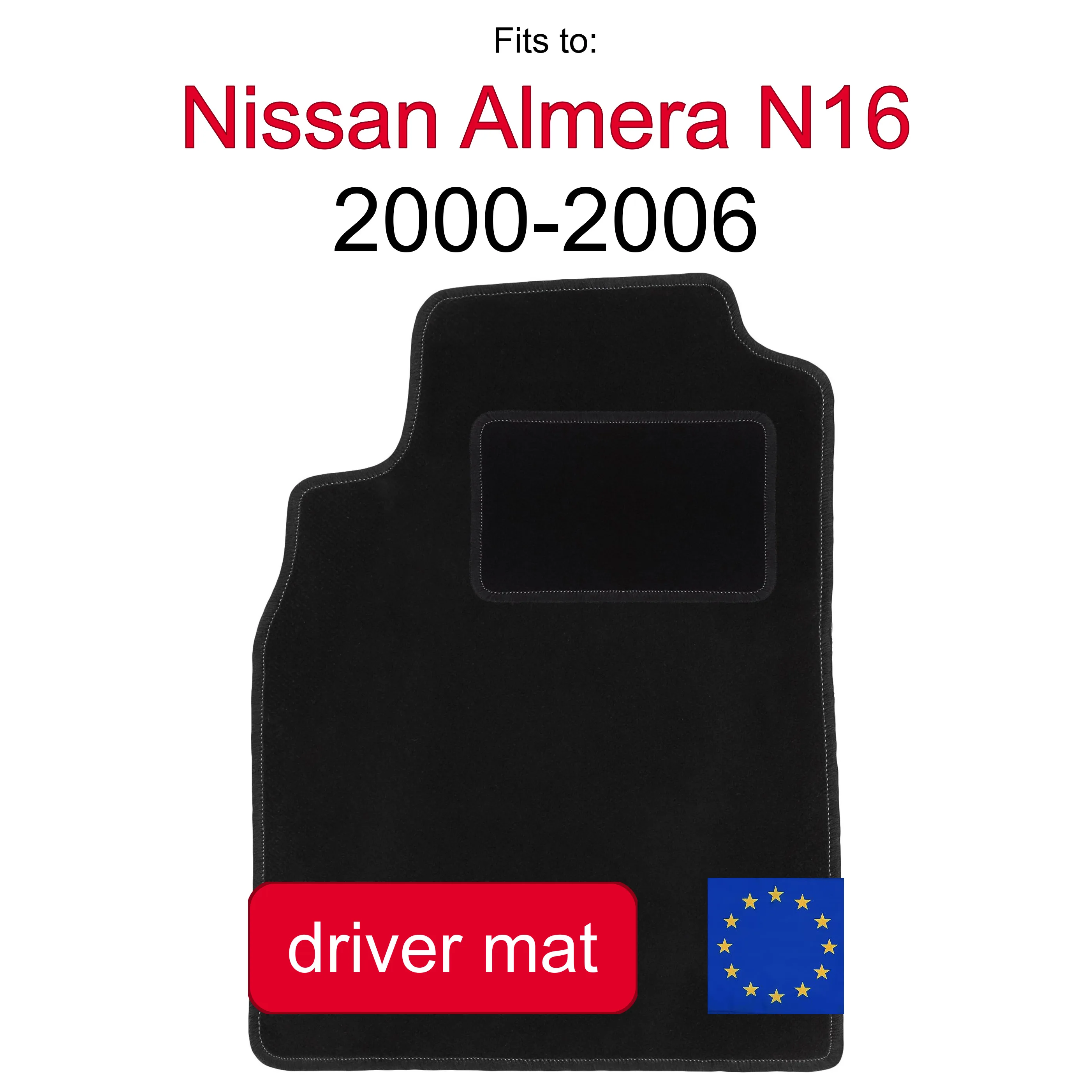 Velour tapijt voor bestuurderszijde voor Nissan Almera N16 hatchback (2000-2006) - Zwart, passend (1 stuk)