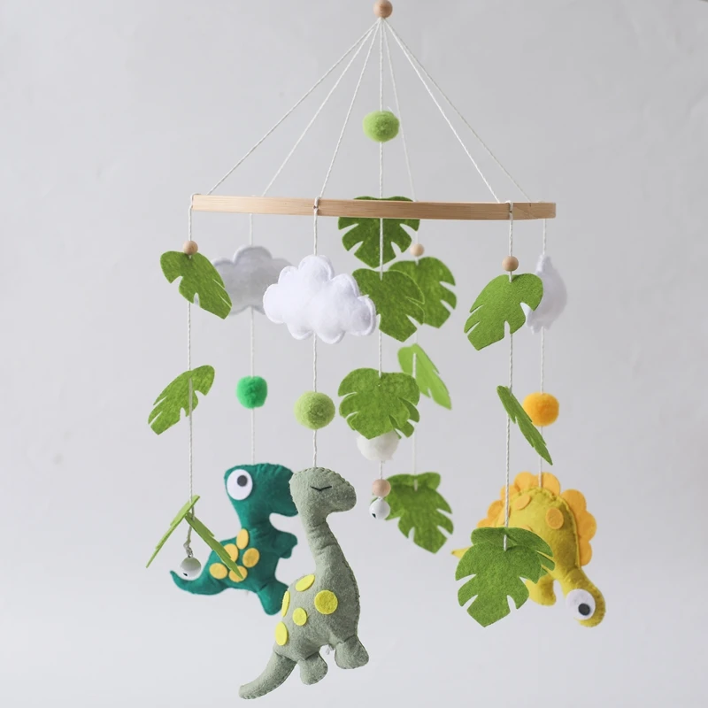 Baby Wooden Rattles Toys 0-12 Months Newborn Soft Felt Dinosaur Forest Hanging Toy Infant Mobile Rattles Crib Bed Bell Toys Gift