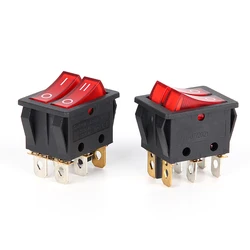 2PCS AC 15A/250V 20A/125V Double Red Light 6 Pin SPST ON/Off 2 Way Boat Rocker Switch