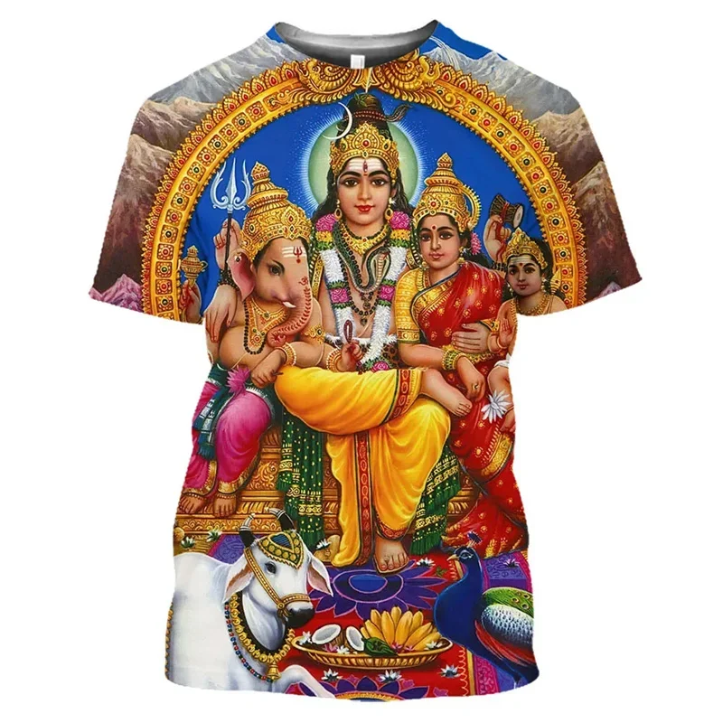 Hindu god men's T-shirt, religious belief 3D printed Aslan Vishnu devotee cosplay T-shirt, hip-hop outdoor sports top