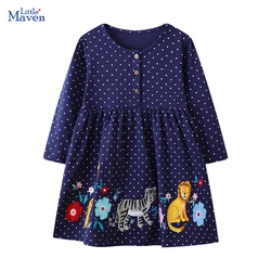 Little maven Kids Clothes 2024 Autumn Spring Baby Girls Children's Clothing Embroidered Cartoon Animals Casual Dress Cotton