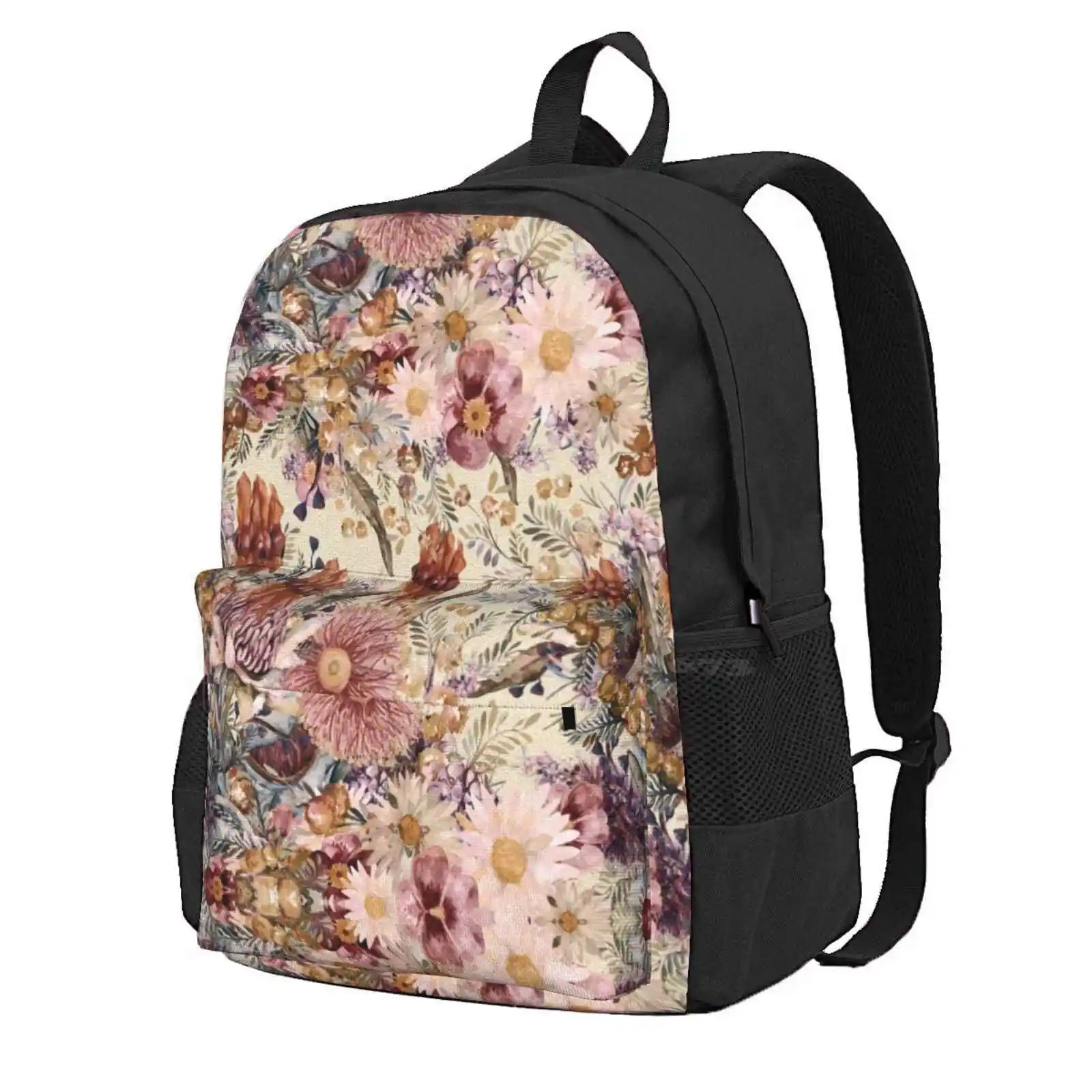 Romantic Vintage Australian Watercolour Wildflowers Hot Sale Schoolbag Backpack Fashion Bags Designs Vintage Watercolour