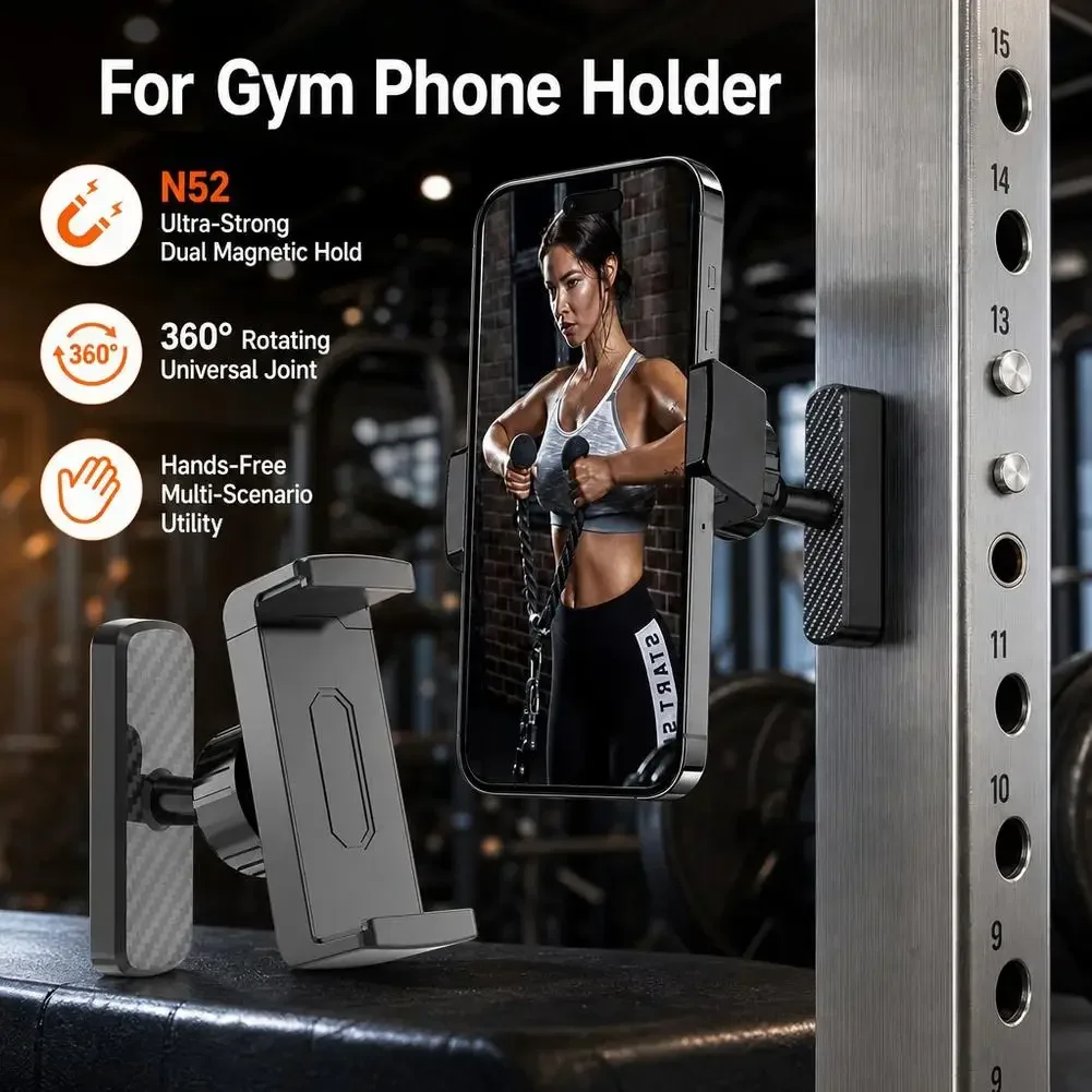 Magnetic Gym Phone Mount 360° Rotation Universal Lazy Phone Holder Handsfree Stand For Gym Car Kitchen Multi-scene - view 2