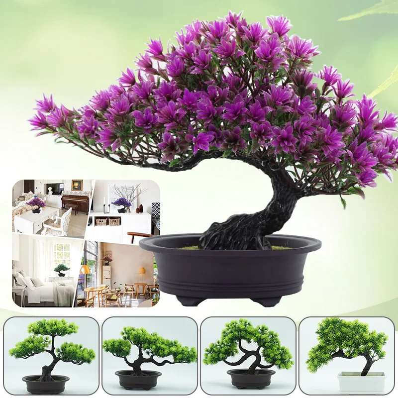 

Artificial Plastic Plants Bonsai Welcome Pine Small Tree Pot Fake Plant Potted Flower Home Table Decor Garden Landscape Ornament