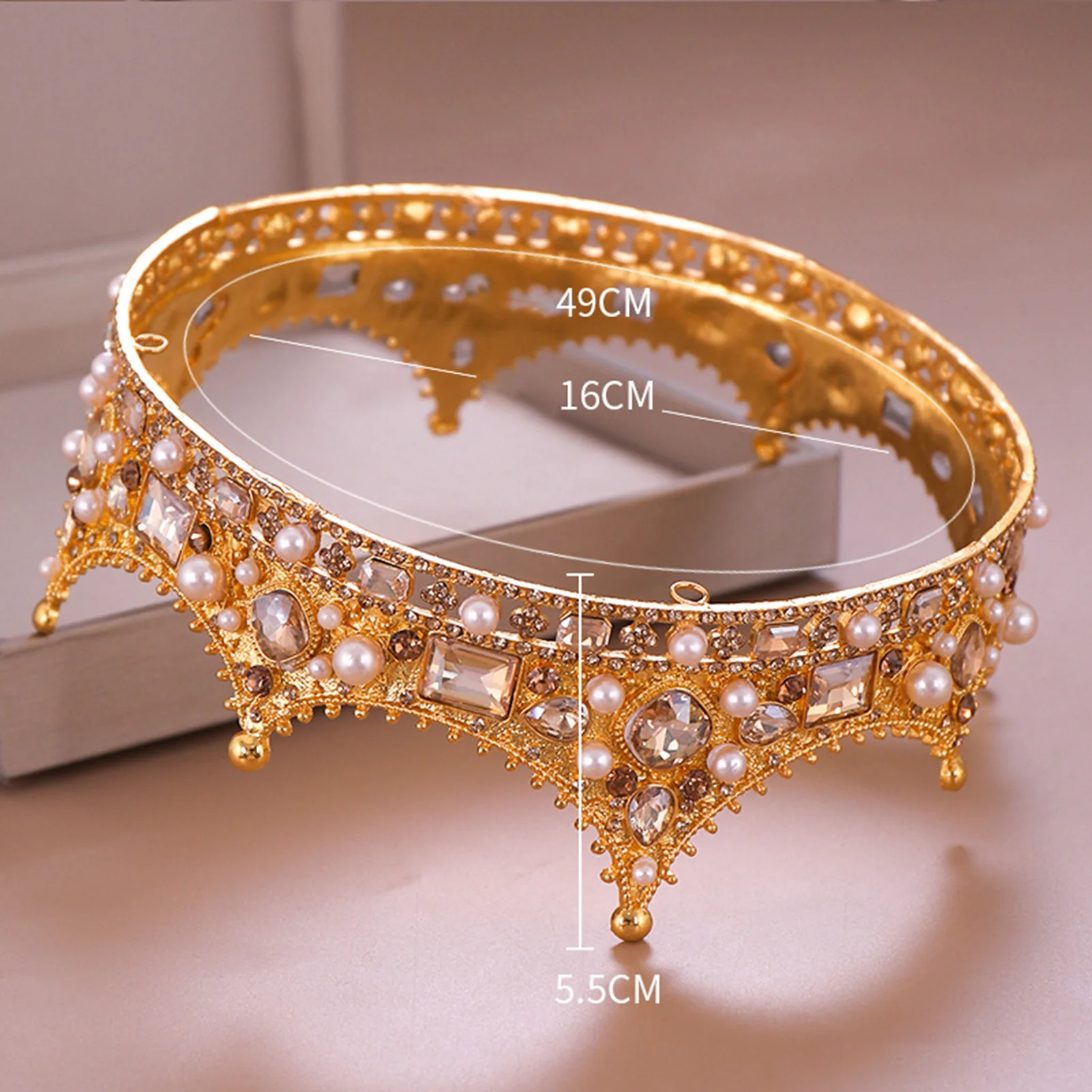 Accessori per capelli corona di perle stile corte corona di strass per ragazze barocche per diadema corona in lega da sposa