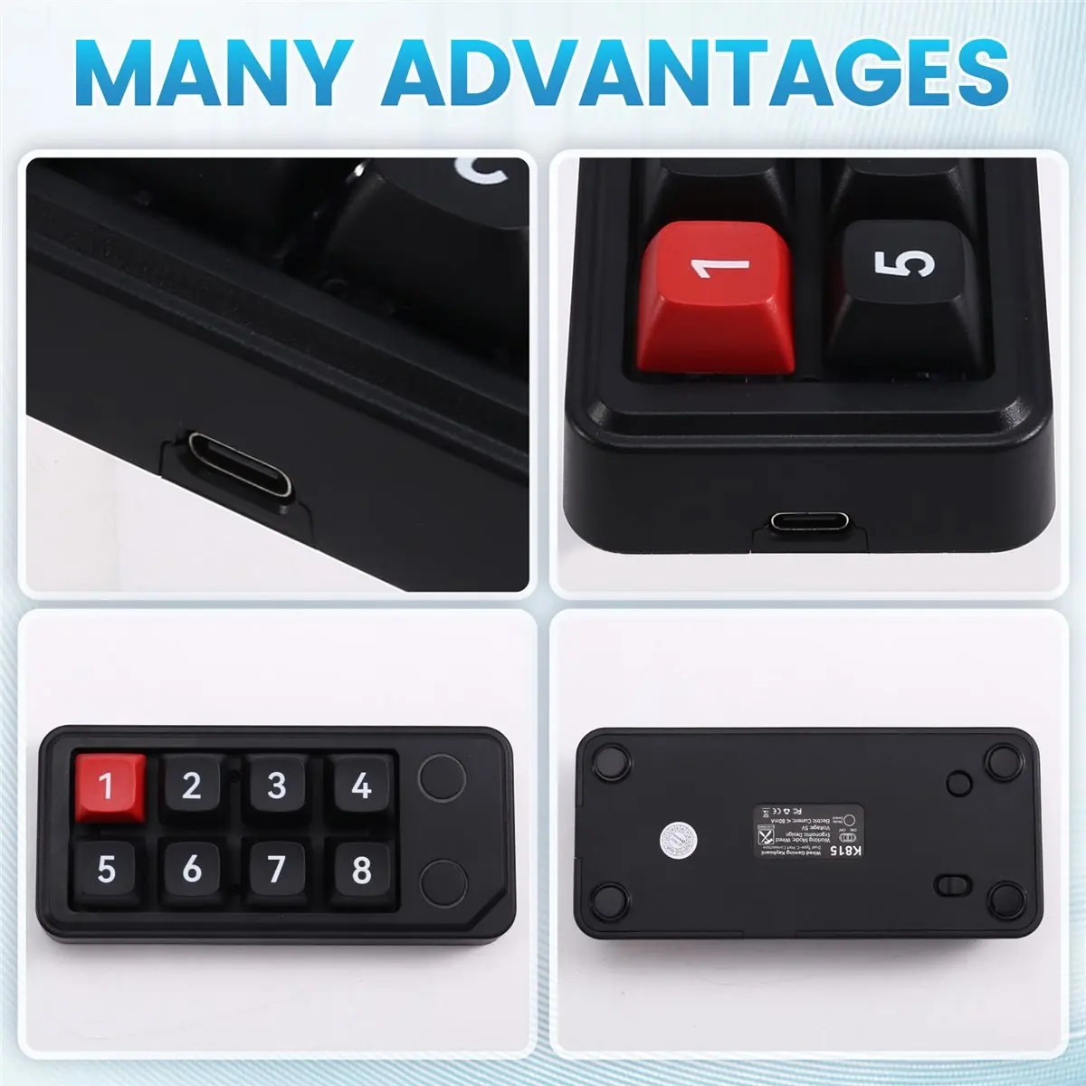 DT81 Macro Definition Game Mechanical Keyboard 8-Key Wired Hot Swappable Mini Keyboard Gaming Devices Black 815B