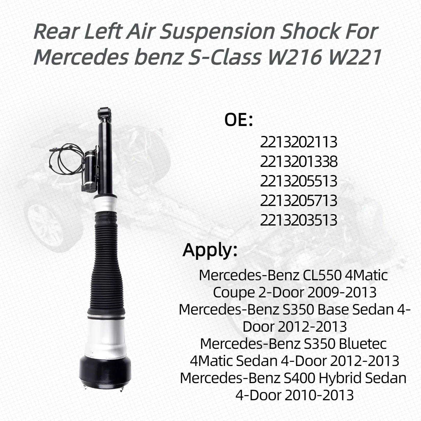 Pair For Rear Right/Left Air Suspension Shock Strut For Mercedes Benz S-Class W221 S350 S550 2213205613 2213202113