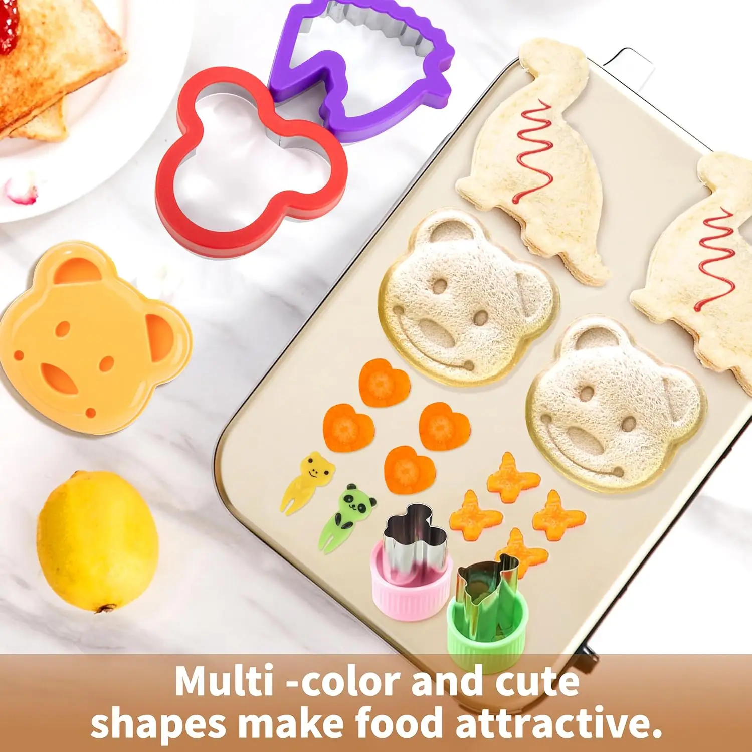 

Sandwich Bread Cutters Set for Children With Small Fruit Forks and Vegetable Fruit Shape Cutter Children's Food Box Accessories