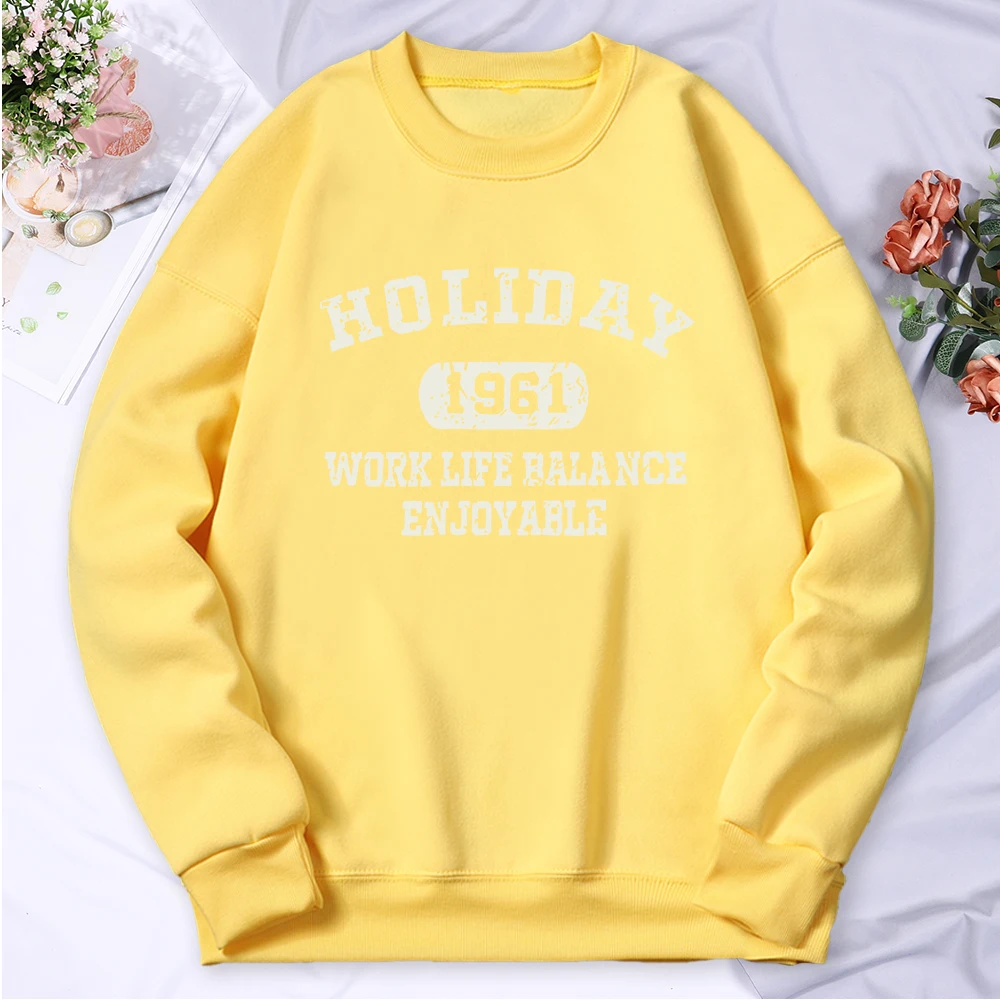 Holiday 1961 Work Life Balance Enjoyable Tracksuit Women Basic Casual Daily Hoody Fashion Tide Sweatshirt Sports All Match Tops